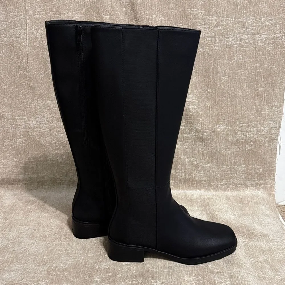 AEROSOLES Black Leather Over the Knee Boots